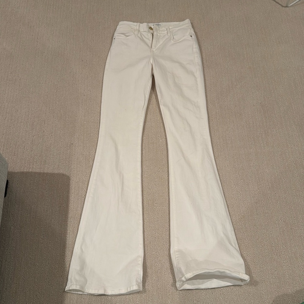 Frame Le High Flare white stretch denim jeans size 25